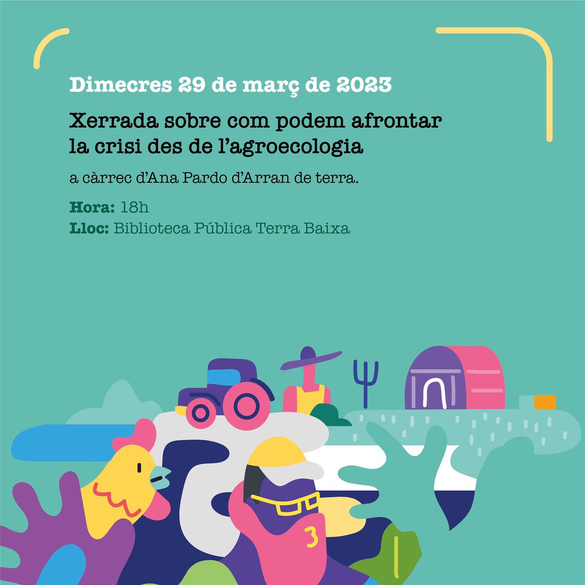 GEVEN2punt0's tweet photo. Continuen les jornades d'agroecologia "Ruralitats vives" a càrrec de Les Garrofes.

Xerrada d'Ana Pardo d' @arrandeterra_

29/03
18h
@BiblioVendrell 
Gratis

#agroecologia #rural #crisi https://t.co/7OfoUtwWMr