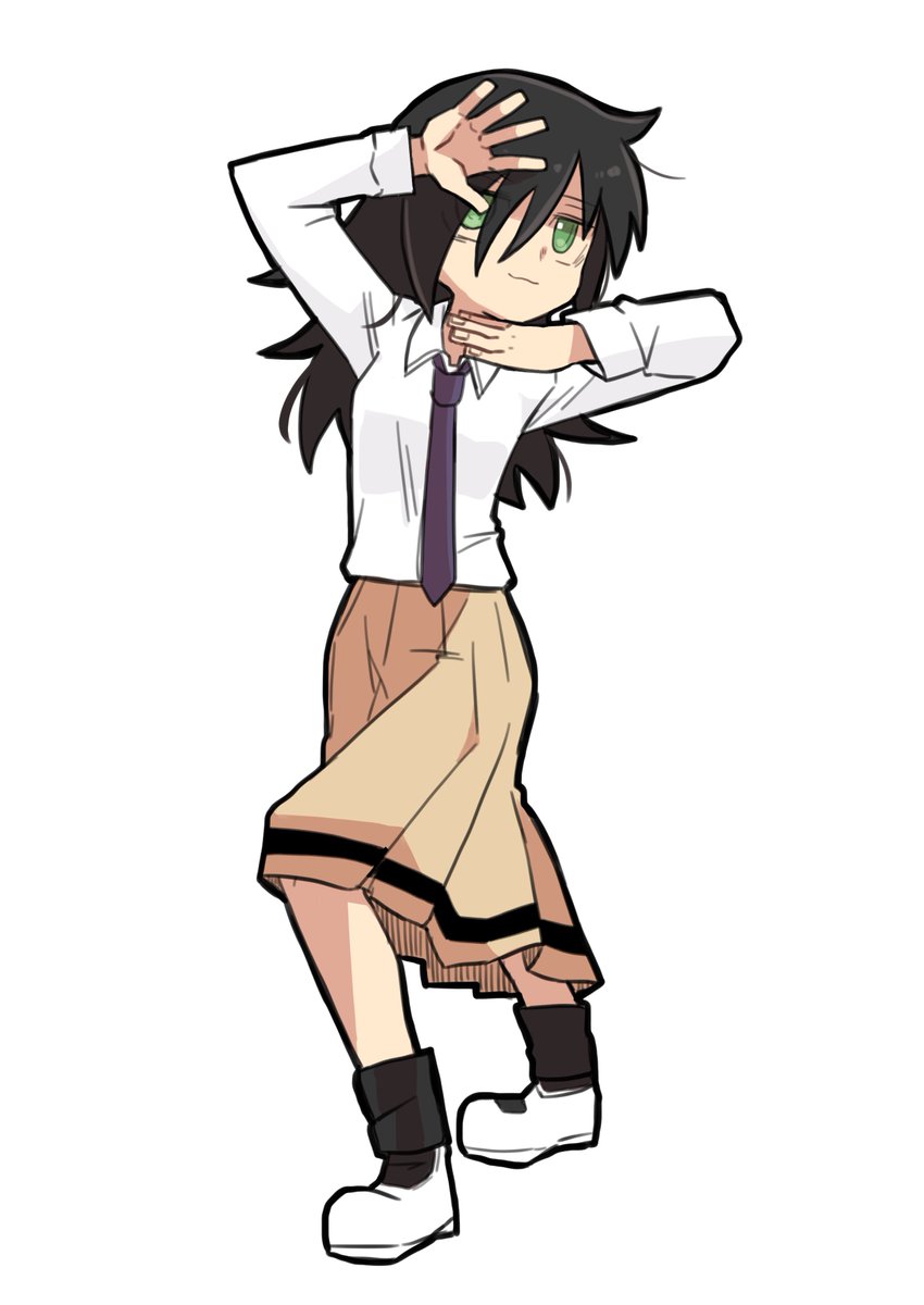 kuroki tomoko 1girl solo necktie skirt black hair school uniform green eyes  illustration images