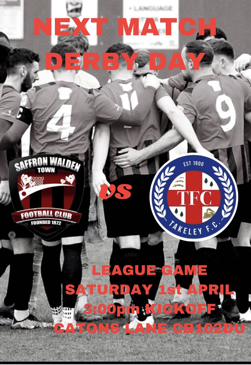 SWTFootballClub's tweet photo. #SWTFC NEXT FIXTURE 🔜
🏆 Essex Senior League
🆚 @takeley_fc 
⏰ 3:00 pm
📍 cb10 2 du
#upthebloods ♥️

📸 Dominic Davey https://t.co/FatkX908dr