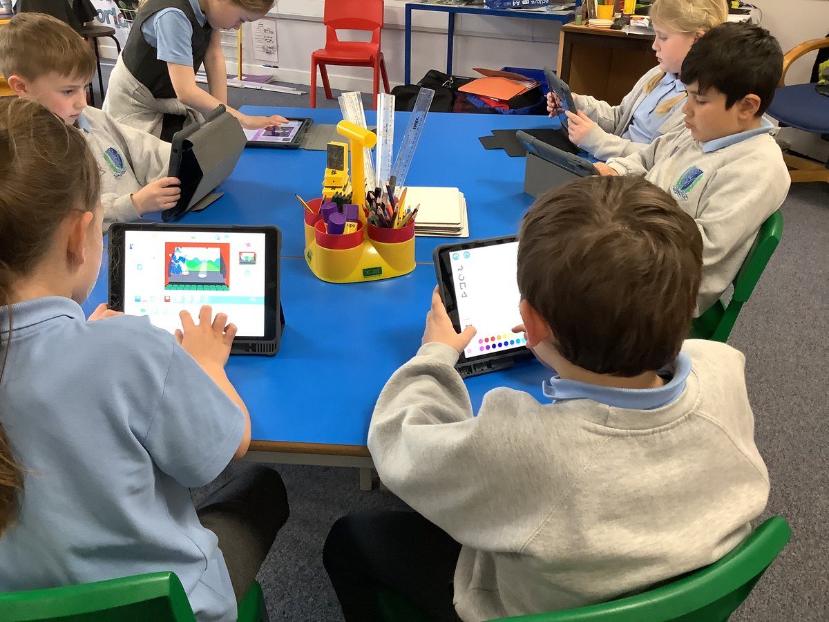 StAgnesY2's tweet image. Great fun creating the 3 little pigs story on scratch. Some children changed the characters and the speech. They practised using time delay blocks creating more complex algorithms. #stagnescomputing