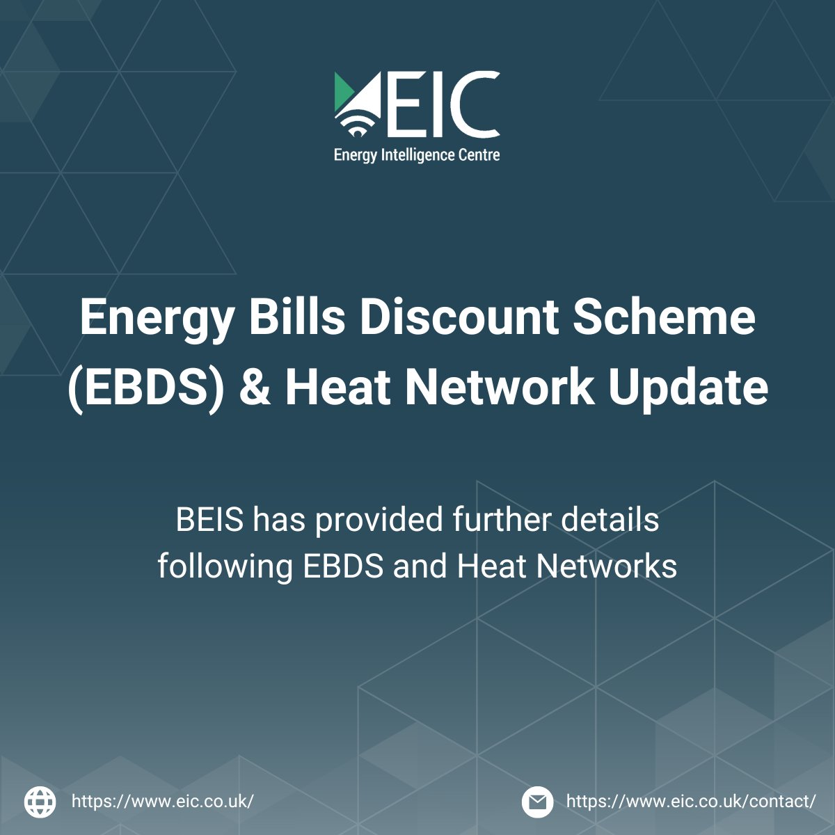 With the Energy Bills Discount Scheme (EBDS) replacing the Energy Bill Relief Scheme (EBRS), which will run from 1 April 2023 to 31 March 2024, the BEIS has provided further details following the scheme and heat networks.

Read more: eic.co.uk/energy-bills-d…