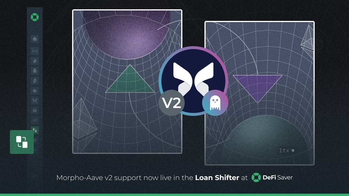 DeFiSaver's tweet photo. Support for @MorphoLabs' Morpho-Aave (v2) is now live in our Loan Shifter.🧙

This means that anyone interested can now:
- Move existing positions to Morpho-Aave
- Make collateral and debt swaps within existing positions

Check it out today at: https://t.co/osIYpqBH1J https://t.co/RBEFXhpD2W