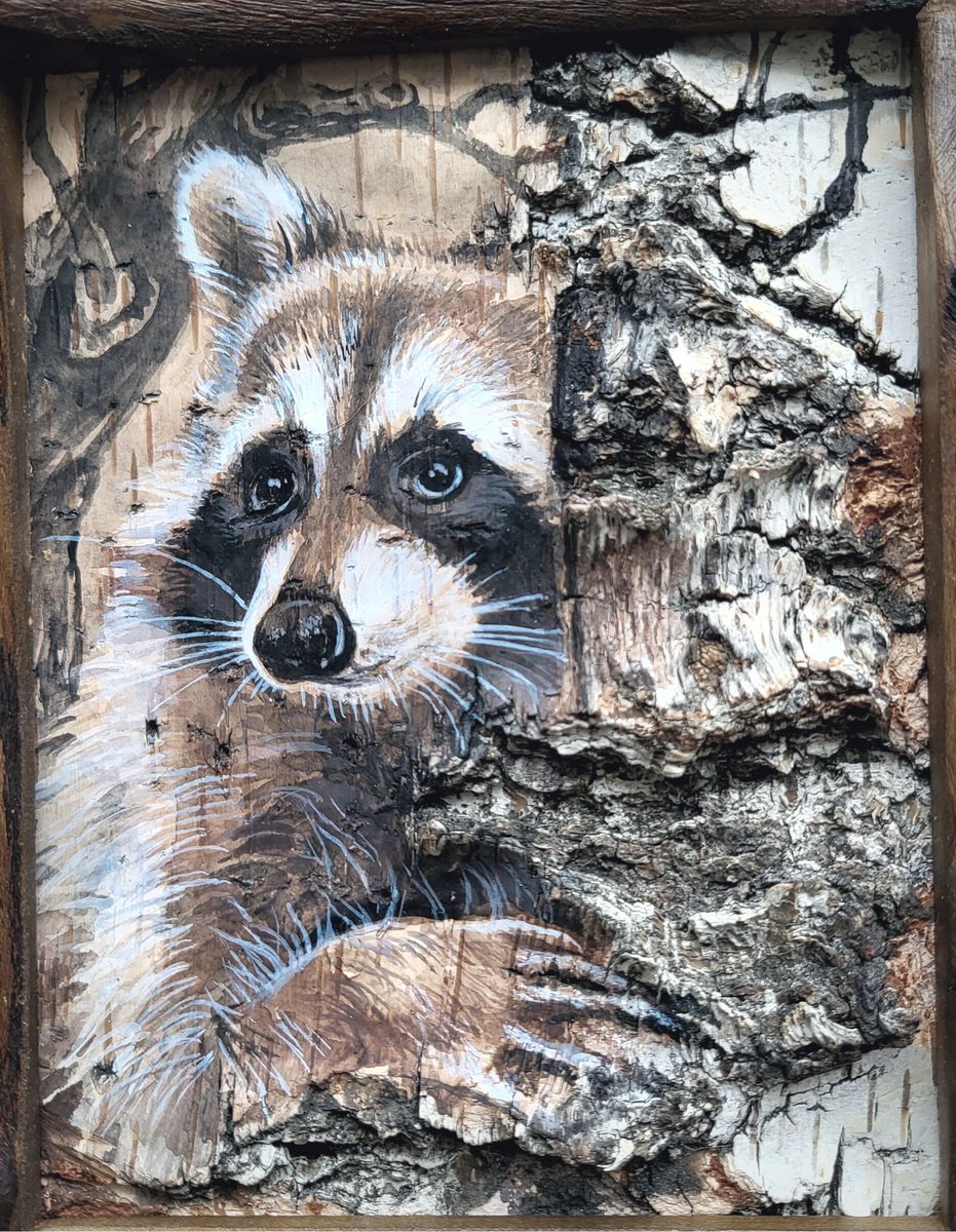 Fluffy acrylic raccoon on birch bark.
Birch bark painting is a unique handicraft, which is made from the peeling bark of birch trees through fine processing.
#artworkoftheday #artonfacebook #handpainted #cuteanimals #raccoon #raccoonart