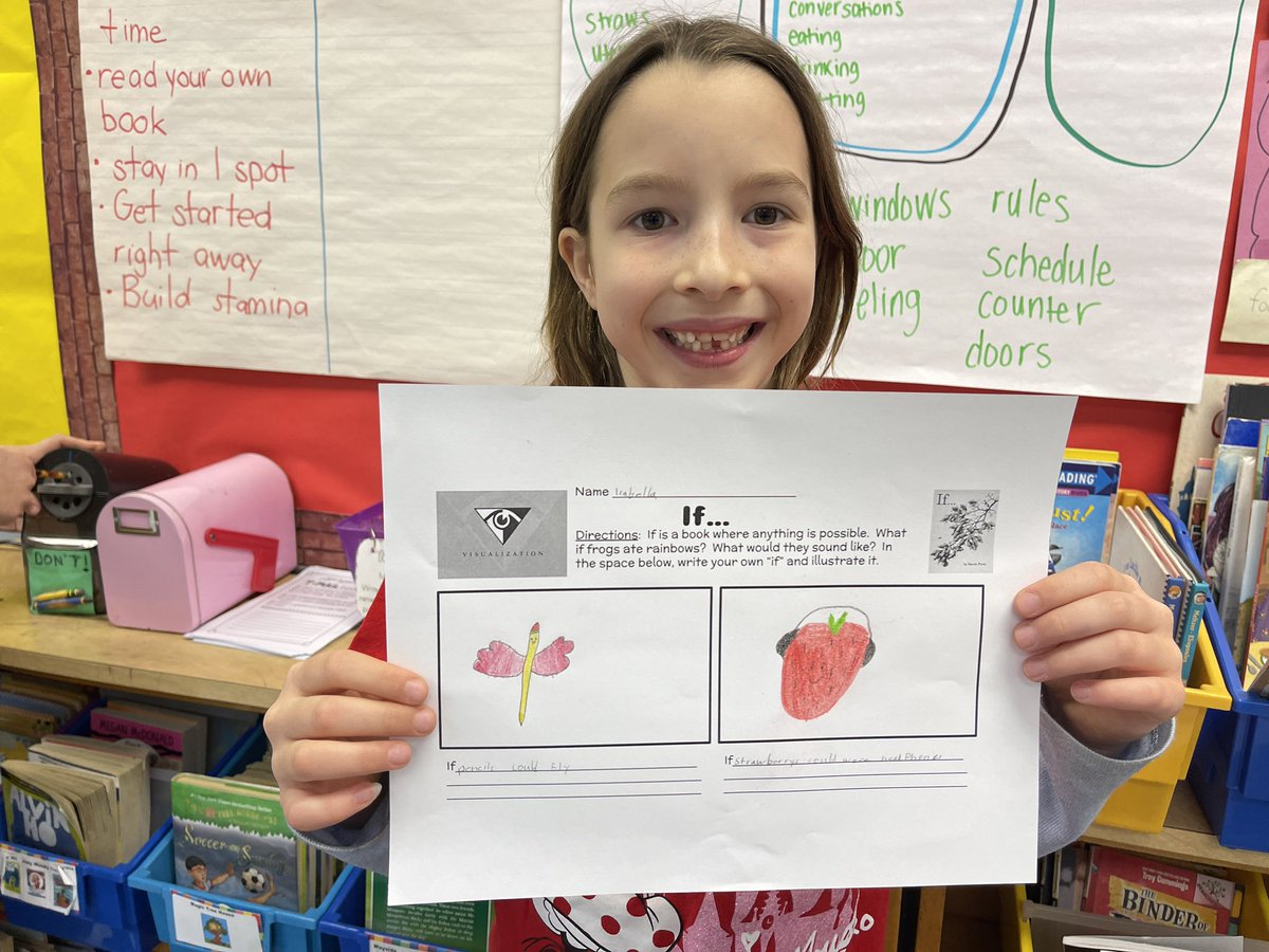 MrsSmithOCES's tweet photo. What if anything were possible?  These 3rd grade critical and creative thinkers had such a fun time using the strategy of visualizing to help them imagine different possibilities @OldeCreekES @fcpsaap https://t.co/rpwOw0plXm