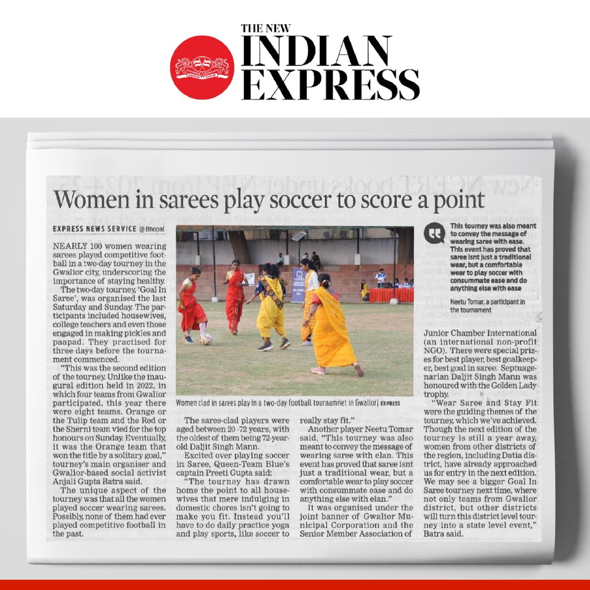 These 100 women in Gwalior prove that sarees and sports can blend perfectly, showcasing how health and fashion can go hand in hand at a football tournament.
#WomenInSarees  #WomenInSareesSoccer #WomensFootball #TNIIE #IndiaExpress #WomenInFootball #ShePlays #WomenUnited…