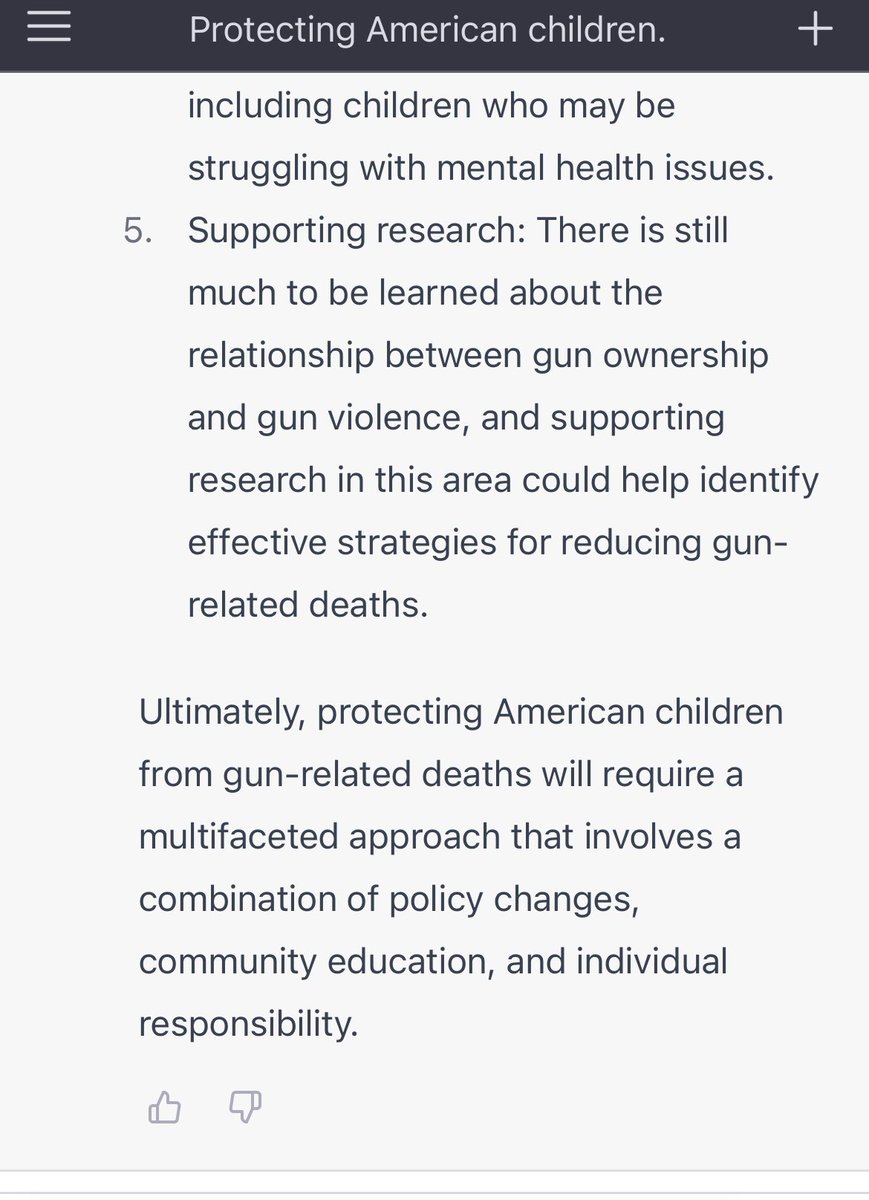 CarrieJSimon's tweet photo. @shannonrwatts Since elected officials can’t seem to figure out how to keep our kids safe, I asked #chatGPT. Seems pretty spot on: https://t.co/BIFz5Bmnwb