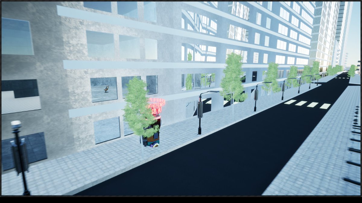 Filling up those interior-explorable cities, inside and out! Note the nice tree-lined streets with vending machines, etc. #Firmamentum #solodev #indiedev #gamedev #indiegame #spacegame #UnrealEngine #voxel