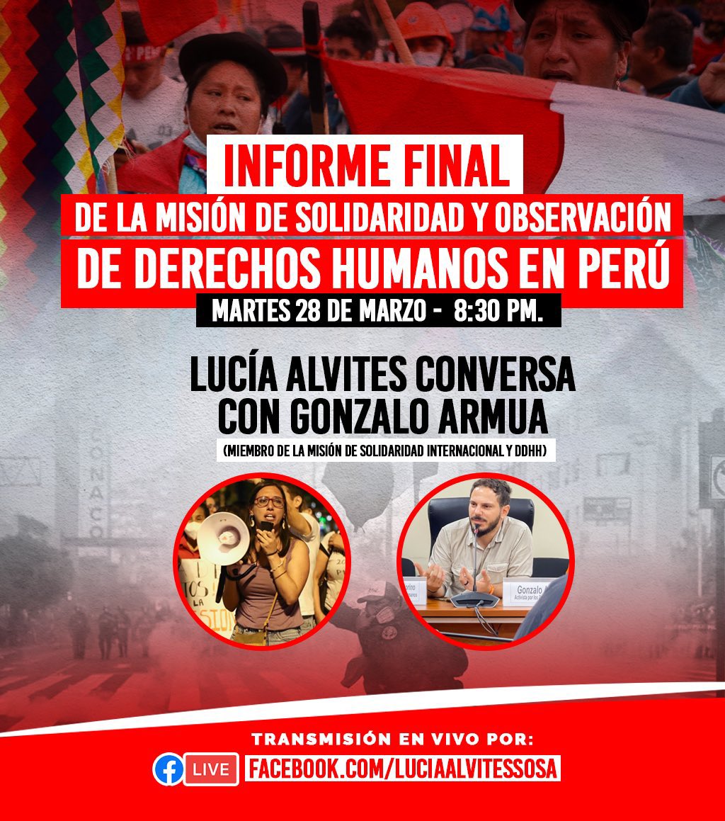 LuciaAlvites's tweet photo. Hoy estaré con Gonzalo Armua, uno de los coordinadores de la Misión de Derechos Humanos que vino de Argentina, para que nos comente del informe final. Para quienes no lo recuerdan, les dejo este video donde dejó en ridículo al pseudo periodista de PBO. https://t.co/N1uxWEgLam
