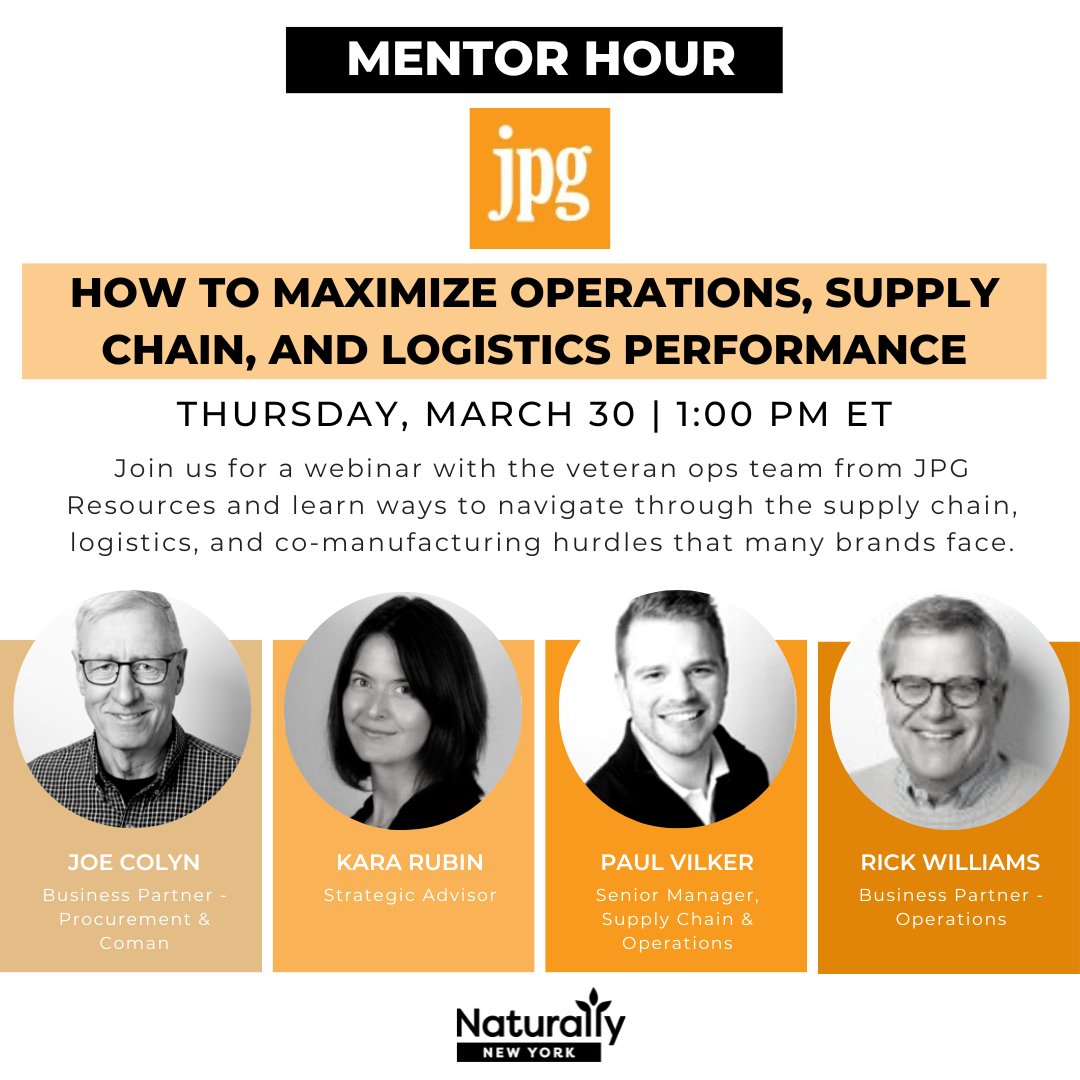 NaturallyNYC's tweet photo. Join us Thursday with the veteran ops team from @JPGResources to learn how to navigate the supply chain, logistics, and co-manufacturing hurdles many brands face. RSVP here: https://t.co/kPfdGpRFjA

#naturallynewyork #nny #jpg #supplychain #logistics #manufacturing #operations https://t.co/FDdjSqnv68