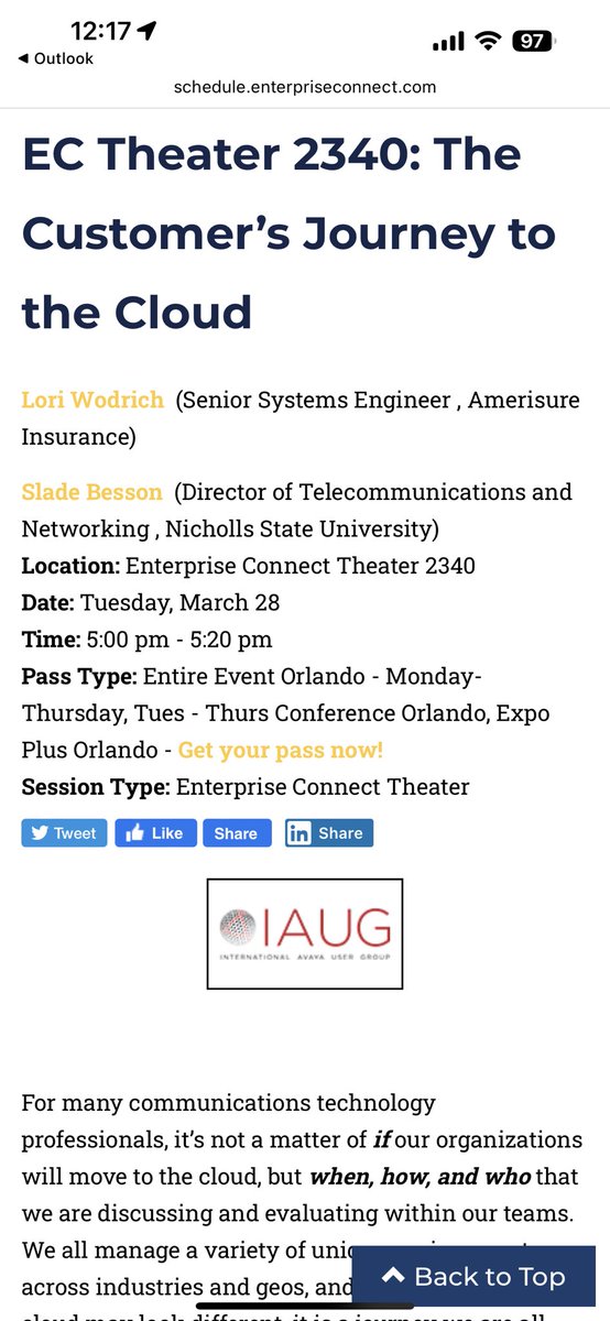 micotj83's tweet photo. Here @enterprisecon for the day. Looking forward to listening to @IAUG speakers later today then @IaugOrlando network meet up! Sign up 🥳

https://t.co/JA14QiOkuu https://t.co/7W84wEluXa
