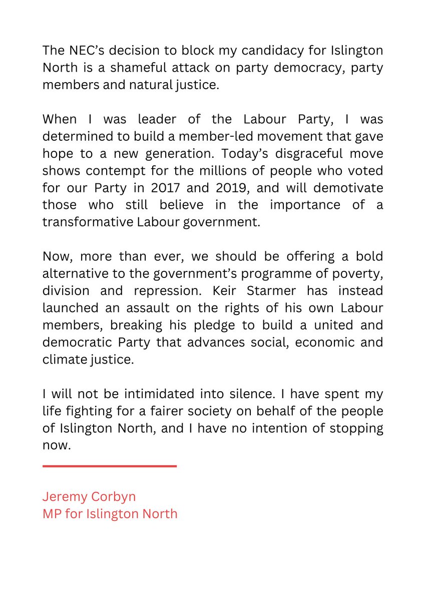 I have spent my life fighting for a fairer society on behalf of the people of Islington North, and I have no intention of stopping now.