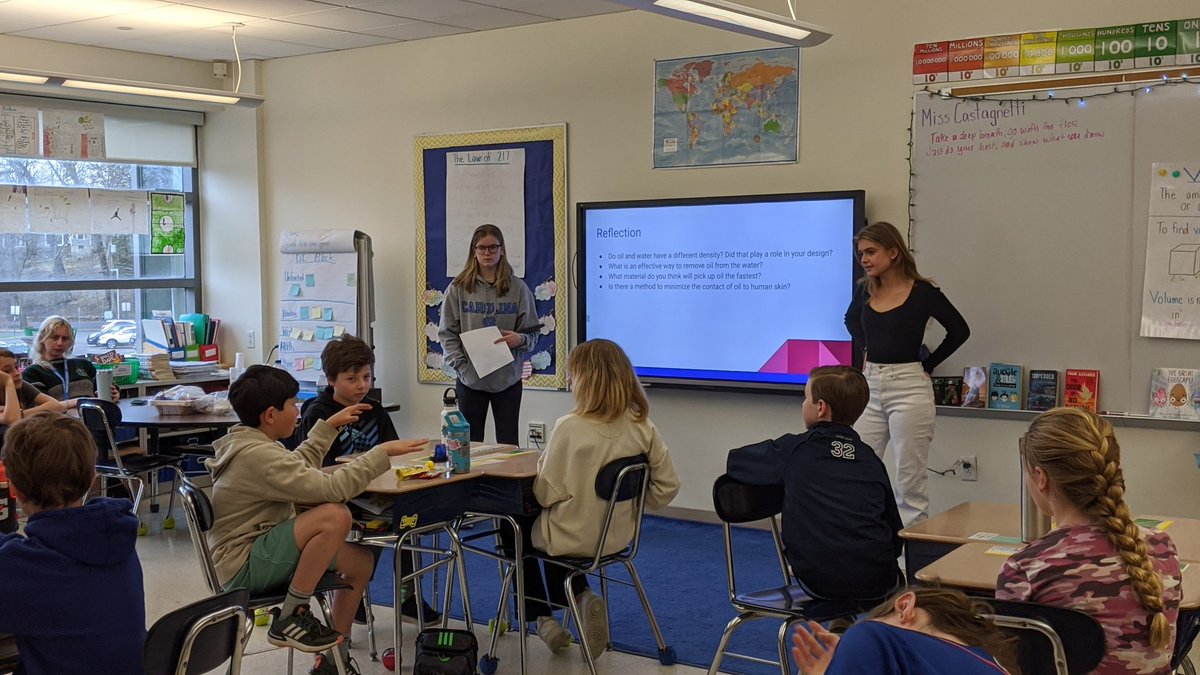 Darien_Science's tweet photo. Our @DarienHSCT Engineers wrap up the 5th Grade Oil Spill activity by leading student refections at Tokeneke School. https://t.co/0hCooVqo8Z