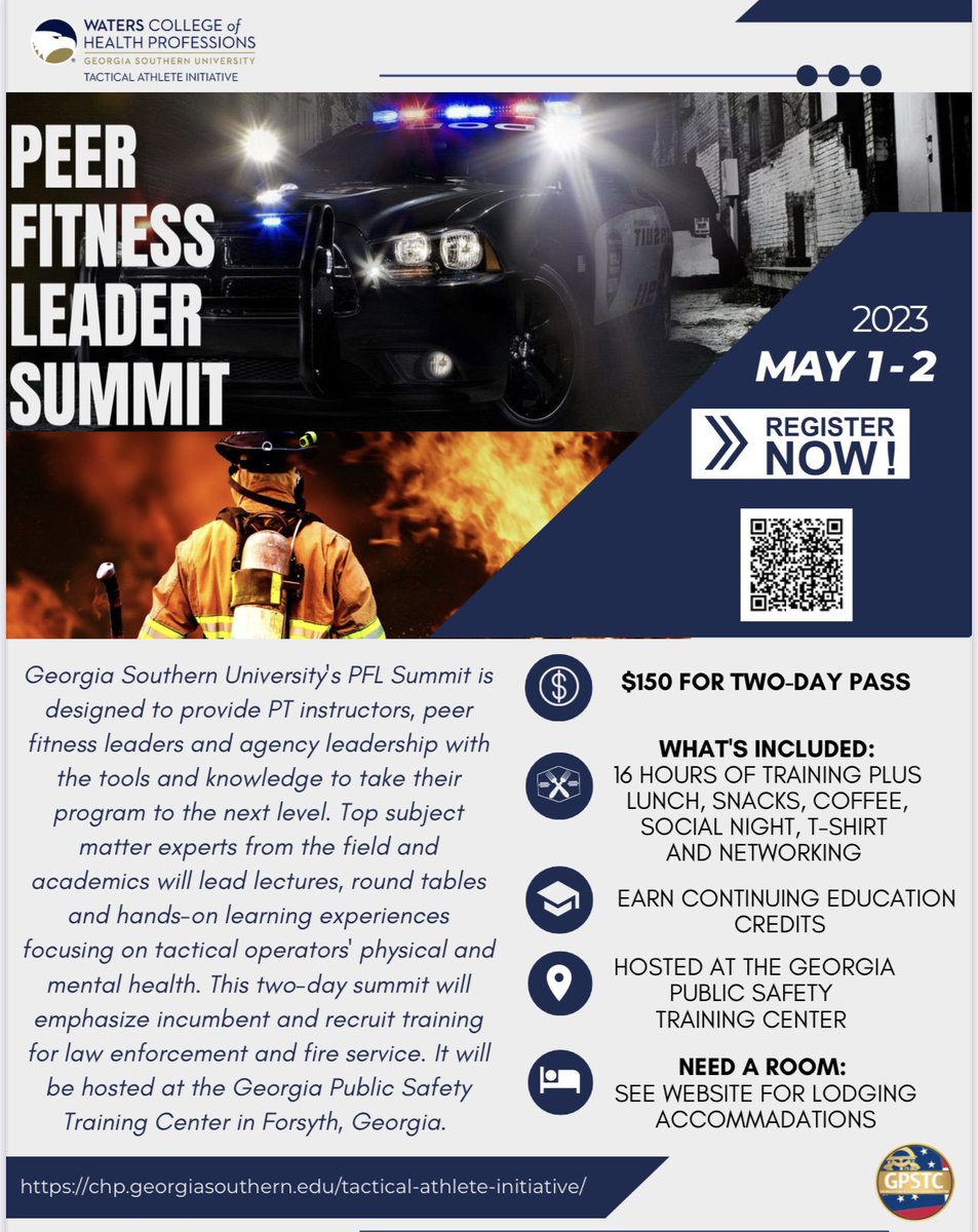 Rich Westrick (@rbwestrick) on Twitter photo Another #tactical learning opportunity for public safety practitioners from our colleagues at <a href="/GeorgiaSouthern/">GeorgiaSouthern</a>! 2023 Peer Fitness Leader Summit
lnkd.in/erpeAwJX
#publicsafety #tactical #lawenforcement #firefighters #GSU #georgiasouthern <a href="/TacticalPRA/">Tactical Performance & Rehabilitation Alliance</a> Another #tactical learning opportunity for public safety practitioners from our colleagues at <a href="/GeorgiaSouthern/">GeorgiaSouthern</a>! 2023 Peer Fitness Leader Summit
lnkd.in/erpeAwJX
#publicsafety #tactical #lawenforcement #firefighters #GSU #georgiasouthern <a href="/TacticalPRA/">Tactical Performance & Rehabilitation Alliance</a>