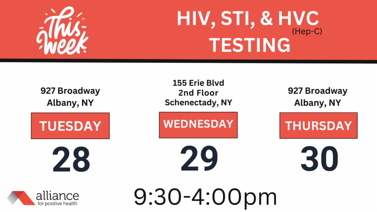 AllianceLGBTQ's tweet photo. Stop into two of our offices; Albany &amp; Schenectady to get your free and confidential HIV, STI, and HepC test.  #KnowYourStatus

#Albany #Schenectady #NortheastNY #HIV #STI #HCV #HepC https://t.co/uuYdSXtFR7