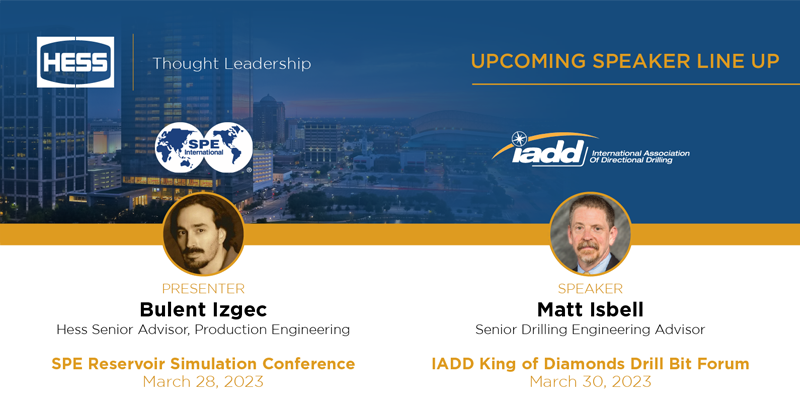 HessCorporation's tweet photo. Our Hess team will participate in important industry dialogues this week at the @SPEtweets Reservoir Simulation Conference on March 28 &amp; IADD Drill Bit Forum on March 30. They will share insights on how to prevent reservoir souring #offshore GOM &amp; drill bit #technologyneeds.