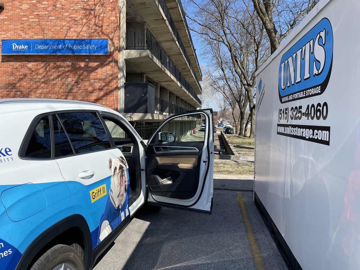 DrakeUGriff's tweet photo. Time to check on the UNITS container to see how much food you’ve all sent so far!! I’m nervous but also excited. Paws crossed for a lot of unboxing!!! #GriffGivesBack2023 #Griffmobile @DrakeUniversity @DrakeAlumni @DrakeRelays @ThePetProject https://t.co/3I091KzHL4