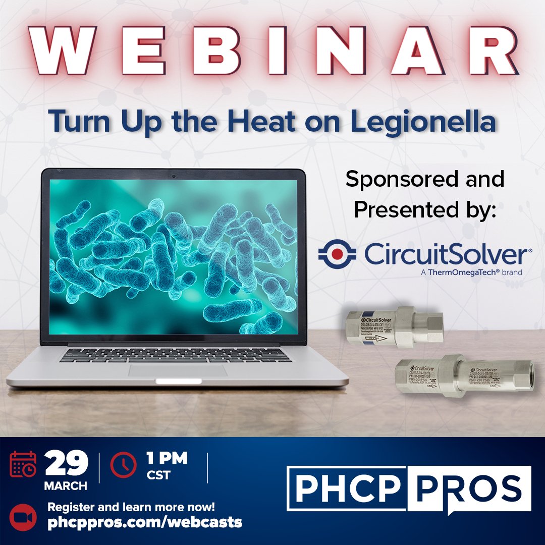 phcppros's tweet photo. Tomorrow: In this #PHCPPros webinar, sponsored by @CircuitSolver, a @ThermOmegaTech brand, speakers @kegg45geo, @GeoJayegg and Tom Ruggierio will explore how to mitigate the risk of #Legionella through thermal management. Register here: https://t.co/U4ZD3rOomg https://t.co/gL8F2nVr8H