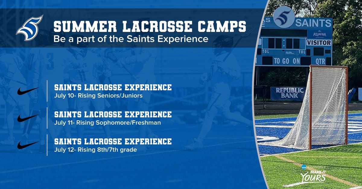 SeanMcG413's tweet photo. We are excited to announce our Summer Camp Schedule! Come experience being a Saint for a Day with our Lacrosse Staff and Players! Your day will be fill with lacrosse instruction, Skill Development and Games. Use the link provided to register. https://t.co/aBzYxrqkUt https://t.co/yVqmzlvae3