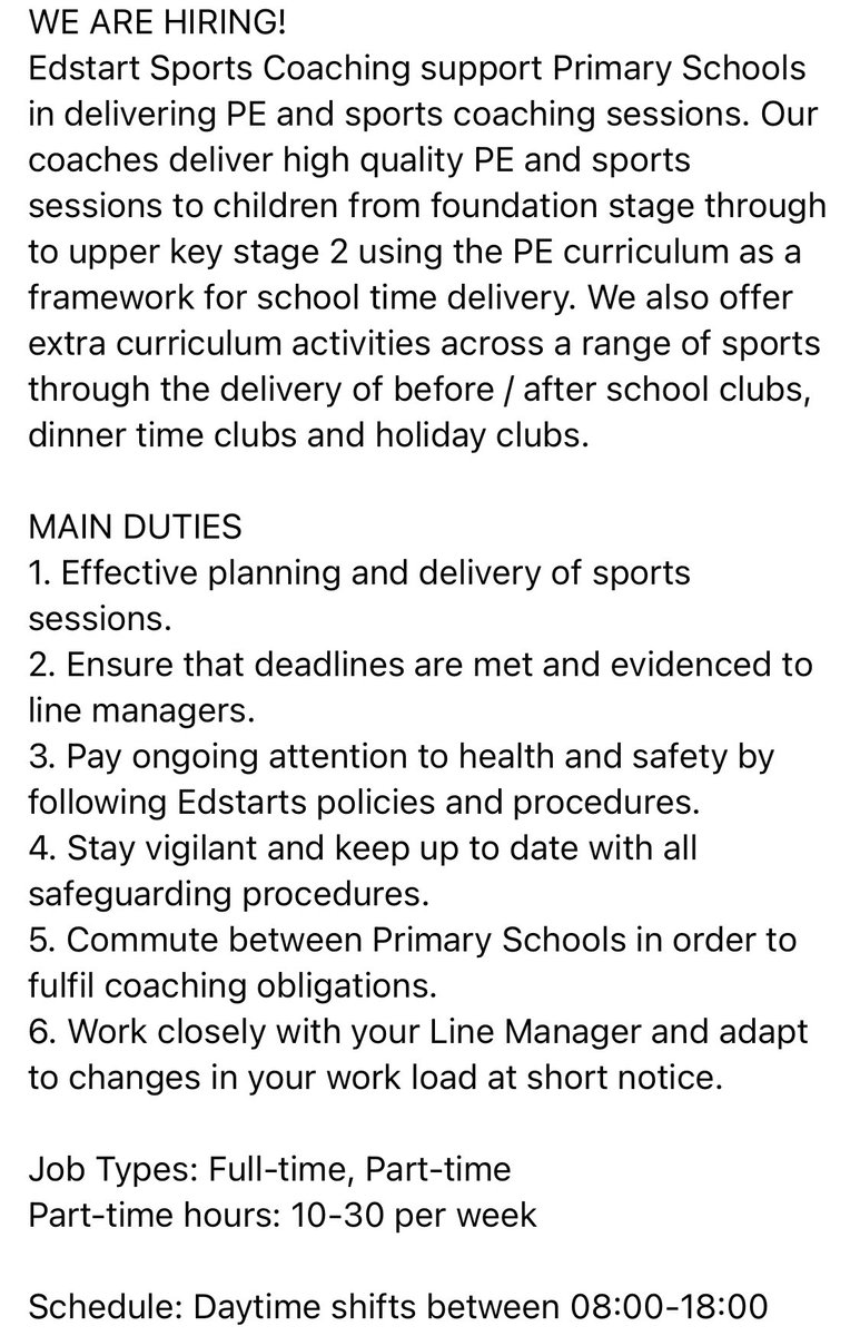 WE ARE HIRING! I am looking for sports coaches to join the team in the Liverpool area! For more information or to express your interest drop me an email; sasha.jones@edstart.org.uk 🏈🎾⚽️🏀