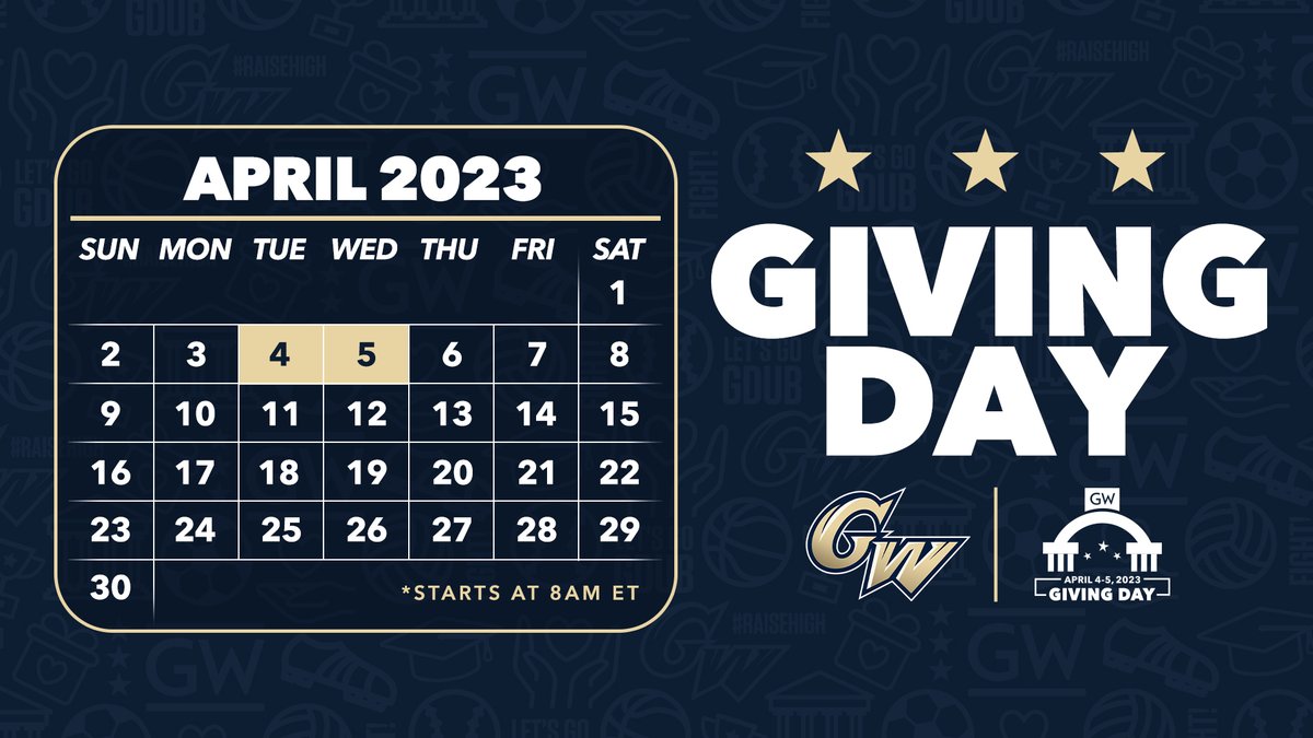 Mark your calendars! GW Giving Day is right around the corner. Join us on April 4-5 and make a gift to support GW Athletics and our student-athletes. #GWGivingDay