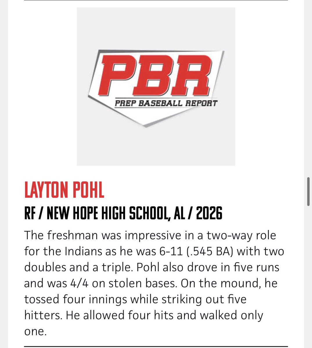 Congrats to <a href="/CharlieHarbin12/">Charlie Harbin</a> and <a href="/LaytonPohl/">Layton Pohl</a> on great weeks. Hitting their stride coming down the stretch. <a href="/NHHS_Indians/">New Hope High School</a>