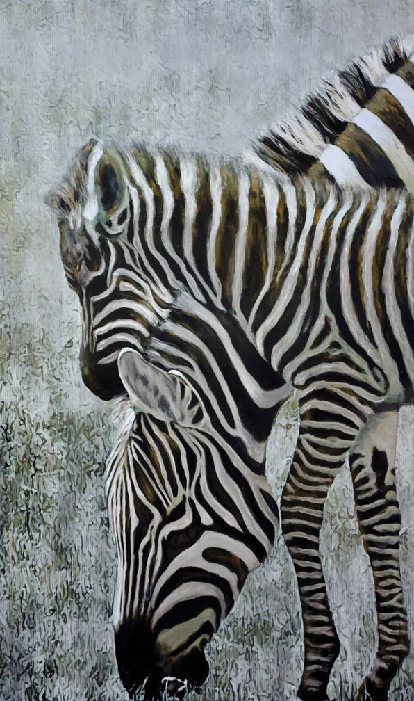 My luminescent painting of zebra mother and child using acrylic iridescent paint, glass bead and crystals on canvas. #Olpejetaconservancy #Olpejeta #Kenya #finearts