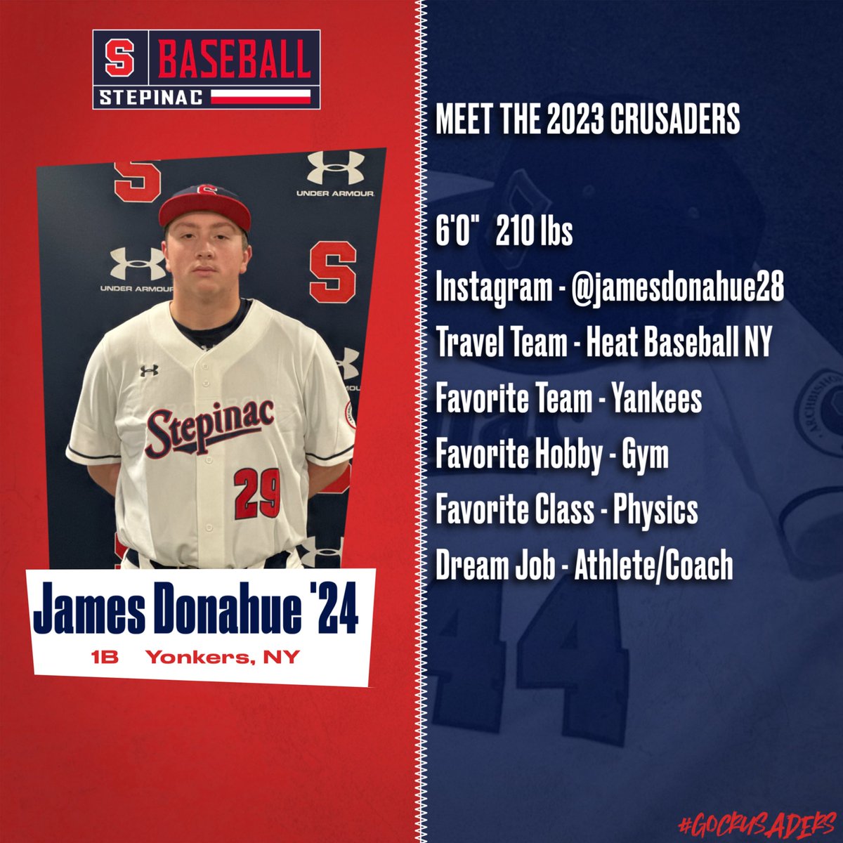 Step_Baseball's tweet photo. Meet the Crusaders! We continue to meet the 2023 Crusaders with Juniors Mike Weninger, Mike Iannichino & James Donahue! #GoCrusaders #WILL
#StepinacHighSchool #StepinacBaseball
@StepinacSports @StepinacHS https://t.co/sOZtcjPOZ4