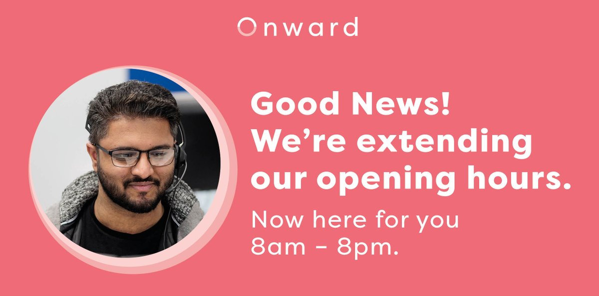 On the 3rd April, we're introducing longer opening hours meaning you can now contact us between 8am and 8pm, Monday to Friday. Outside of these times, you can raise emergency repairs or report anti-social behaviour. Read more: onward.co.uk/were-extending…