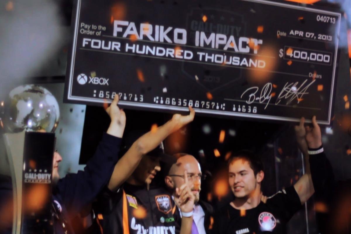 ArchivesCOD's tweet image. April 7th, 2013

@Fariko Impact were crowned your first ever Call of Duty Champions! 

First Place: $400,000

Roster:
@DKarma 
@Parasite 
@KiLLa_Sloss 
@MiRx 

@DKarma  had a 1.30 K/D and @Parasite  had a 1.29K/D. Fariko Impact had a 13-2 record on Hardpoint for the event! 

#COD