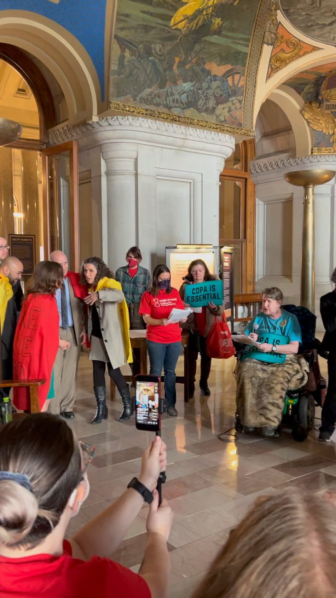 .@CaringMajority reenacted their years-long battle for #FairPay4HomeCare: Gov. Hochul handing out $ to “managed” care companies instead of the home care workers and the home care heroes fighting to keep our communities cared for!
#InvestInOurNY 
#TaxTheRichTakeover