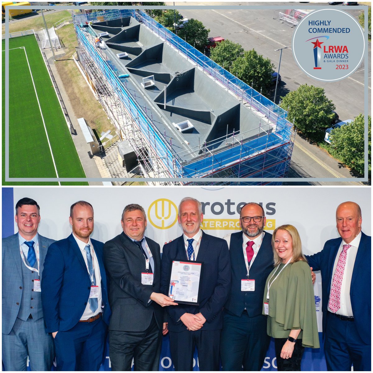 LRWA Awards 2023 - Winners Week!🏆

The ‘Highly Commended’ award for the Liquid #Roofing Project Of The Year <1000㎡ was awarded to Netherdale Stand by @KemperSystemUK & Concrete Repairs.
Congratulations once again everyone!
#LRWAawards2023 #highlycommended #waterproofing