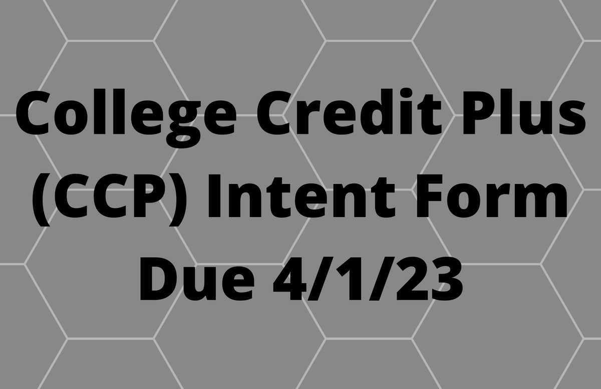 The CCP ( College Credit Plus) Letter of Intent is due no later than 4/1/23.  This step is required if there is interest and intent to take a CCP class whether in person, online or on campus. 
Link to form - docs.google.com/forms/d/e/1FAI…
More Info - lakotaonline.com/academics/lear…