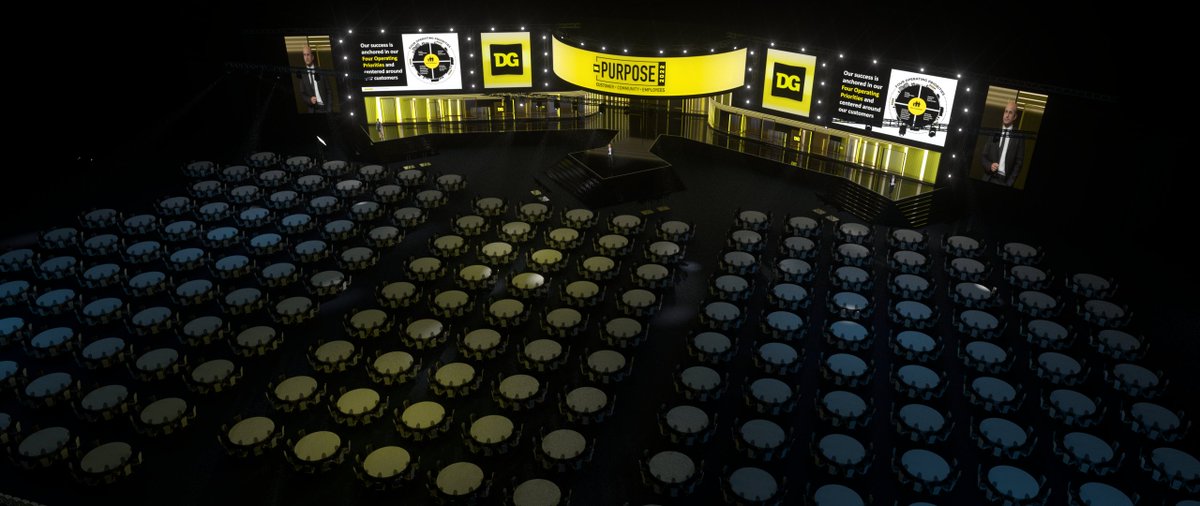 SuperMachine_3D's tweet photo. Our team worked with Tangible Vision last year to create a full graphics package for Dollar General's executive conference. We created renderings using Unreal Engine and a design thematic that would slot seamlessley into a complex stage design that included eleven screens measurig 140 ft. wide and 24 ft. tall.

Our goal from the beginning was to bring the company's mission, strategy and vision to life, with attendees being fully immersed in the amplification of the client's brand. We utilized a museum-style aesthetic throughout the show, using designed glass panels to display the company's history through key moments.

Super Machine Studio helps take your event to a level beyond corporate, to engagement on a personal level each guest can feel. Hosting a meaningful, and thought-provoking event can cause a ripple effect that impacts your business' bottomline throughout the year.

#keynote #corporateevents #corporatemeetings #render #conference #unrealengine #business #startup #event #eventsdesign #studio #creativestudio #creative #stageshow #motiondesign #mograph #3dmotion #design #strategy #brand #stage