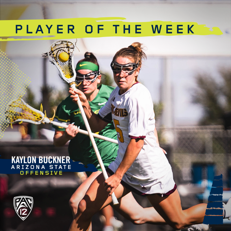 pac12's tweet photo. Announced: #Pac12Lax Players of the Week ⤵️

𝐎𝐟𝐟𝐞𝐧𝐬𝐢𝐯𝐞 𝐏𝐥𝐚𝐲𝐞𝐫 𝐨𝐟 𝐭𝐡𝐞 𝐖𝐞𝐞𝐤: Kaylon Buckner
𝐃𝐞𝐟𝐞𝐧𝐬𝐢𝐯𝐞 𝐏𝐥𝐚𝐲𝐞𝐫 𝐨𝐟 𝐭𝐡𝐞 𝐖𝐞𝐞𝐤: Catherine Lord

@SunDevilWLax | @USCTrojansLax