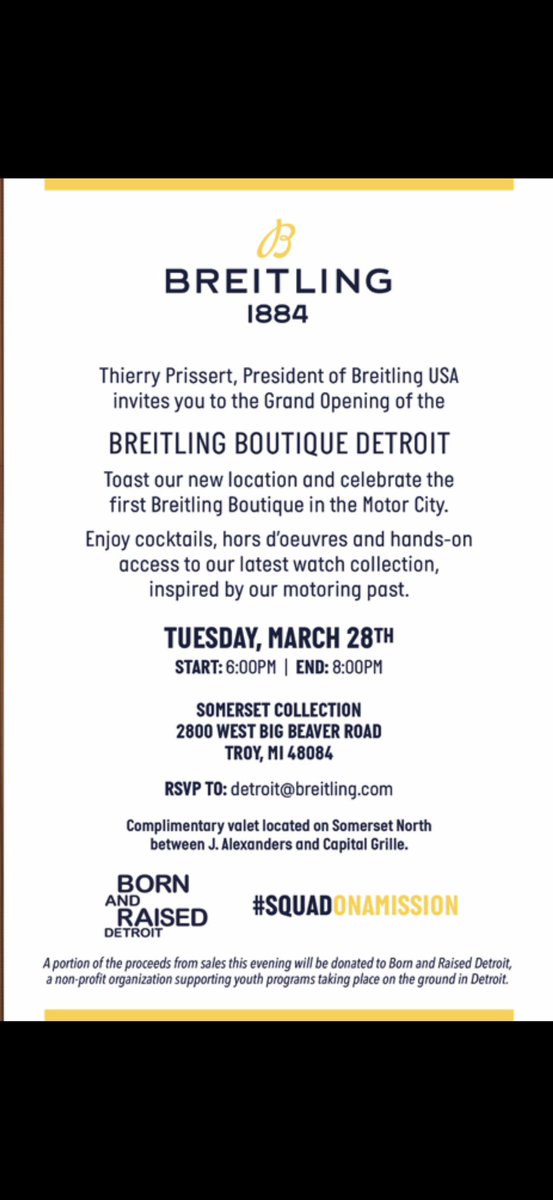 See you tonight! 6-8 <a href="/Breitling/">Breitling</a> Boutique Detroit (Somerset Collection)