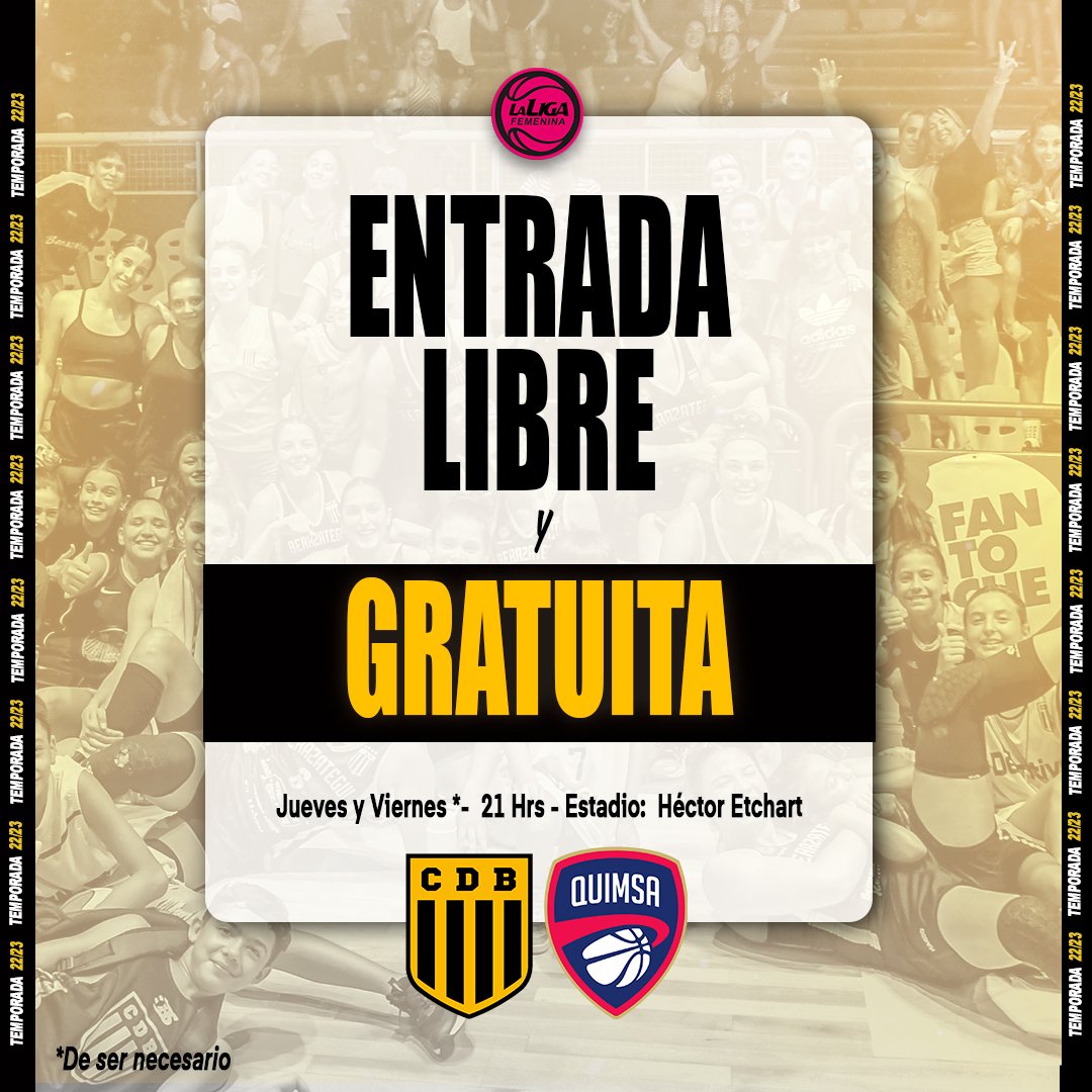 ¡Hagamos historia juntos! 💪💛

💥 Este Jueves y Viernes* te esperamos en el Héctor Etchart para acompañar al equipo en las Finales de la <a href="/LFBArgentina/">La Liga Femenina</a>.

🎟️ Entrada libre y gratuita

* De ser necesario