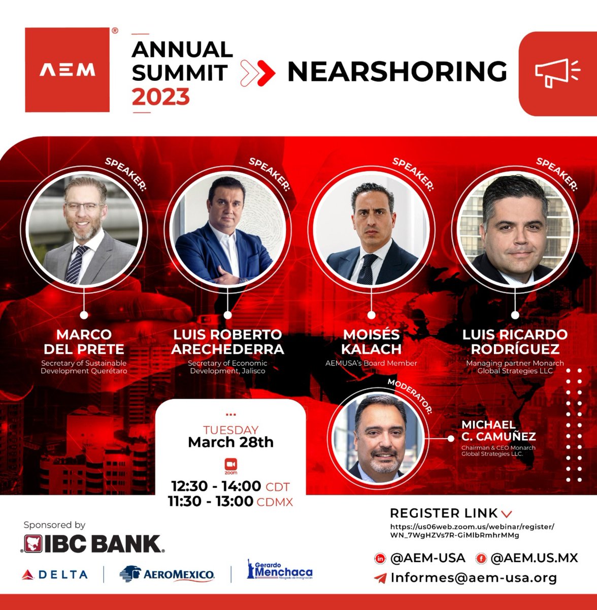 📋 Our agenda for today's virtual meeting: NEARSHORING 12:30pm CST 
👉If you haven't registered, check out the link in our Bio or Stories.
#AEMUSAsummit2023
Thanks to our sponsors!
