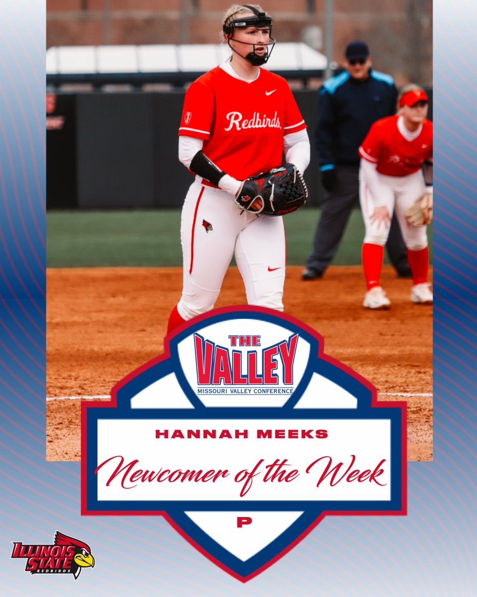 Newcomer of the Week ⫸ Hannah Meeks, <a href="/RedbirdsSB/">Illinois State Softball</a>

▪️Meeks did not allow a single walk or hit-by-pitch &amp; Valpo had 1 baserunner 
▪️This is Meeks’ second 1 hit bid this season 
▪️She holds a 1-0 record with a 0.00 ERA in Valley play so far

Great Southern Bank | #TheValleyRunsDeep