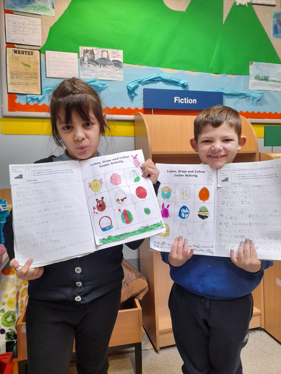Sarah48060689's tweet photo. Who doesn't like Easter themed writing? P4 certainly do!  🙂 They had to listen to instructions for how to decorate eggs. Then they had to write the instructions for how they did it. Don't they looks fabulous 🐥 🥚 🐥 
@NiddrieMillPS @MissGriersonNM @NiddrieMillPS https://t.co/5wJjIZLAJs