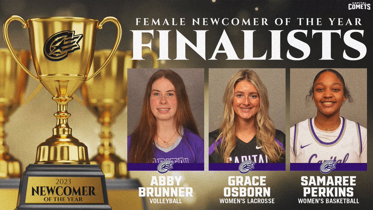 cap_athletics's tweet photo. Female Newcomer of the Year

-Abby Brunner (@CapVolleyball)
-Grace Osborn (@CapitalWLAX)
-Samaree Perkins (@CapitalWBB)

#CapFam | #CapSAAC | #POTP https://t.co/3auXVWi6jf