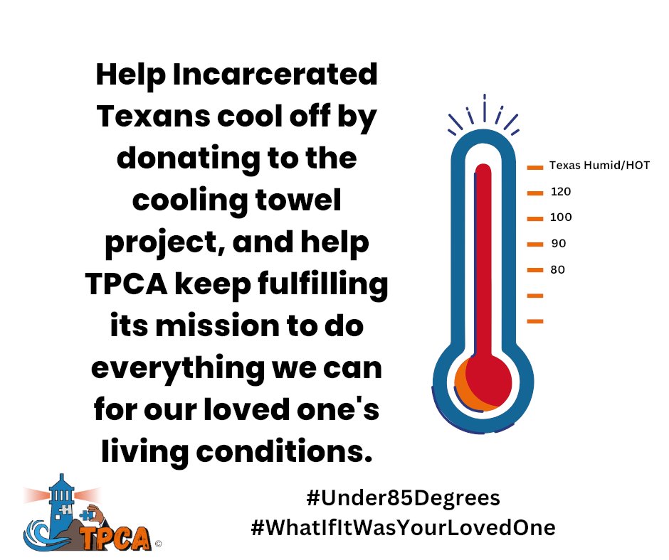 TPCA_org's tweet photo. You can provide a cooling towel for someone who has no one else to help them. We need you to assist in purchasing cooling towels for indigent incarcerated citizens. https://t.co/sondyI4eAs https://t.co/zmxrttc0Bn