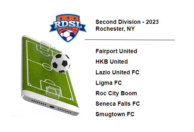 RDSL Second Division Teams (2023)
Rochester, NY

🦅<a href="/RDSLofficial/">RDSL</a>