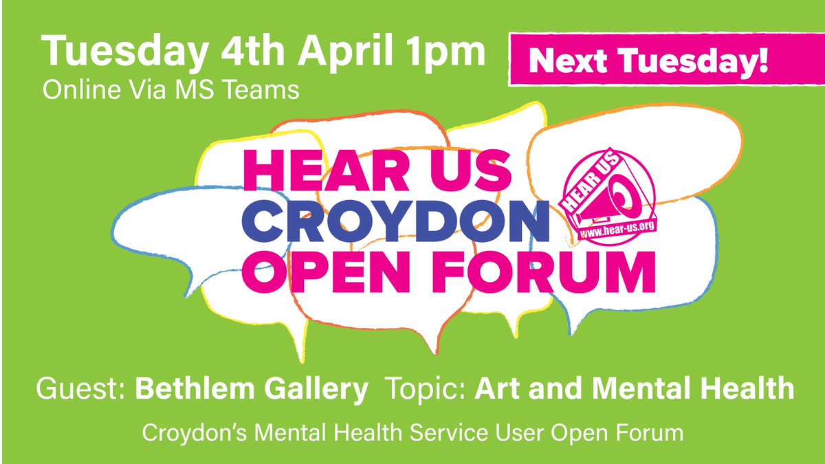 hearuscroydon's tweet photo. The next Hear Us Croydon Open Forum is only a week away! Don't miss out book your free place now: https://t.co/7SW0tmAhmu
Sophie from @Bethlem_Gallery joins us to talk about Art & Mental Health & the work they do. Includes a short drawing activity. https://t.co/Bvb0jGoAw4