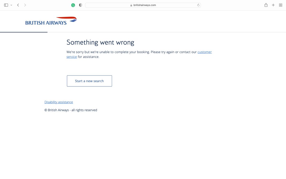 DomLescott's tweet photo. @British_Airways I'm constantly getting this error message every time I try and book. When I call I'm waiting for over 30 minutes at a time and not getting any help! https://t.co/6HPZjRh4ZV