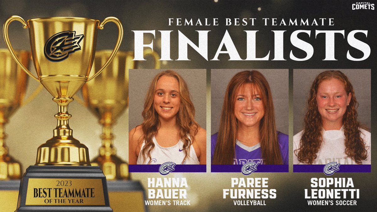 Female Best Teammate

-Hanna Bauer (<a href="/CapXCTF/">Capital XC/TF</a>)
-Paree Furness (<a href="/CapVolleyball/">Capital Women's Volleyball</a>)
-Sophia Leonetti (<a href="/CAP_WSoc/">Capital Women’s Soccer</a>)

#CapFam | #CapSAAC | #POTP
