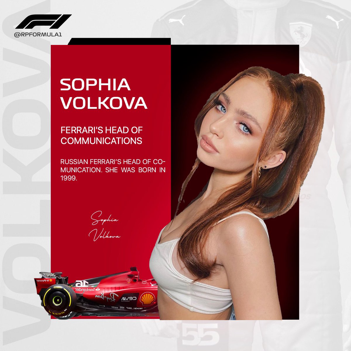 RPFormula1's tweet photo. 𝖬𝖾𝖽𝙞𝙖 | 𝖥𝟣®: 𝖲𝖼𝗎𝖽𝖾𝗋𝗂𝖺 𝖥𝖾𝗋𝗋𝖺𝗋𝗂.

Sophia Volkova (@sophvolkov) encargada de crear e implementa comunicaciones y campañas estratégicas de marketing. https://t.co/ilu0fxrPFL