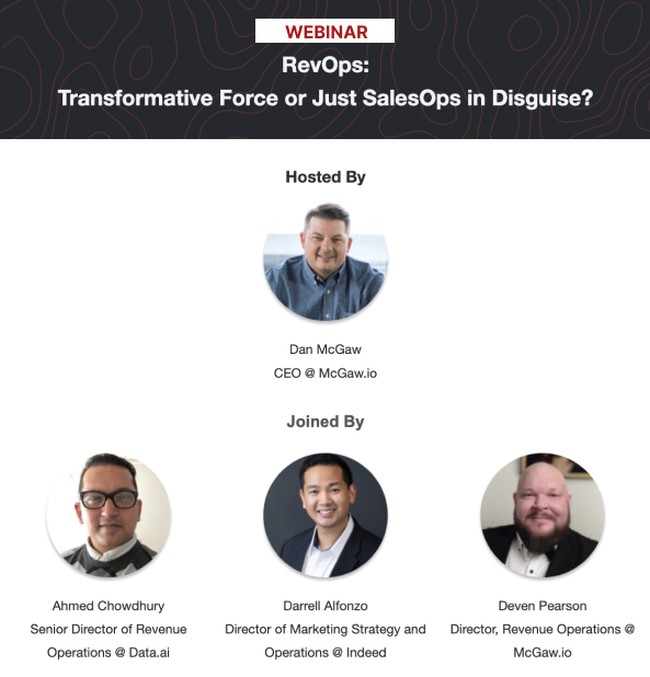 mcgawio's tweet photo. Is Revenue Operations (RevOps) a transformative force or just SalesOps in disguise? 

Find out at our live podcast recording on April 4th at 3 PM ET // 12 PM PT. 

Save your spot now - https://t.co/P5xOqrqZPQ

#RevOps #BusinessGrowth #Webinar https://t.co/r5GQ4lVzXV