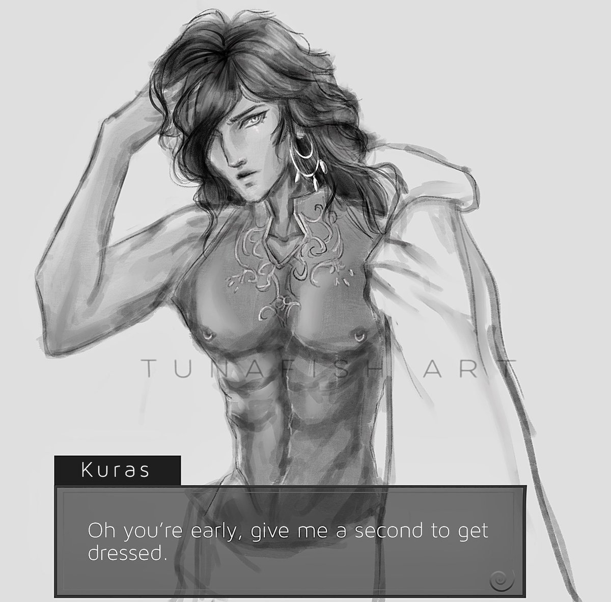 TunaFish_Art's tweet photo. To be honest I’m obsessed with Kuras, maybe I’ll fully render and colour this @redspringstudio 

#TouchStarved #kuras #art #fanart https://t.co/ExtE03Glhg
