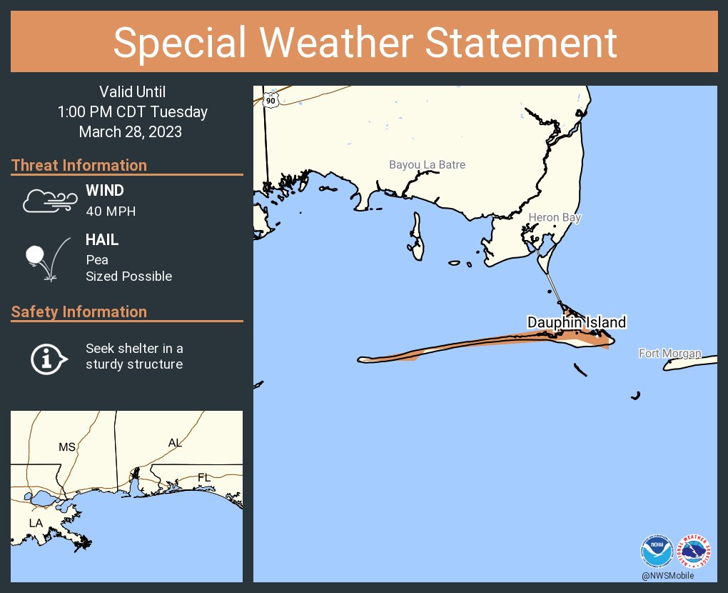 NWS Mobile on Twitter "A special weather statement has been issued for Dauphin Island AL until