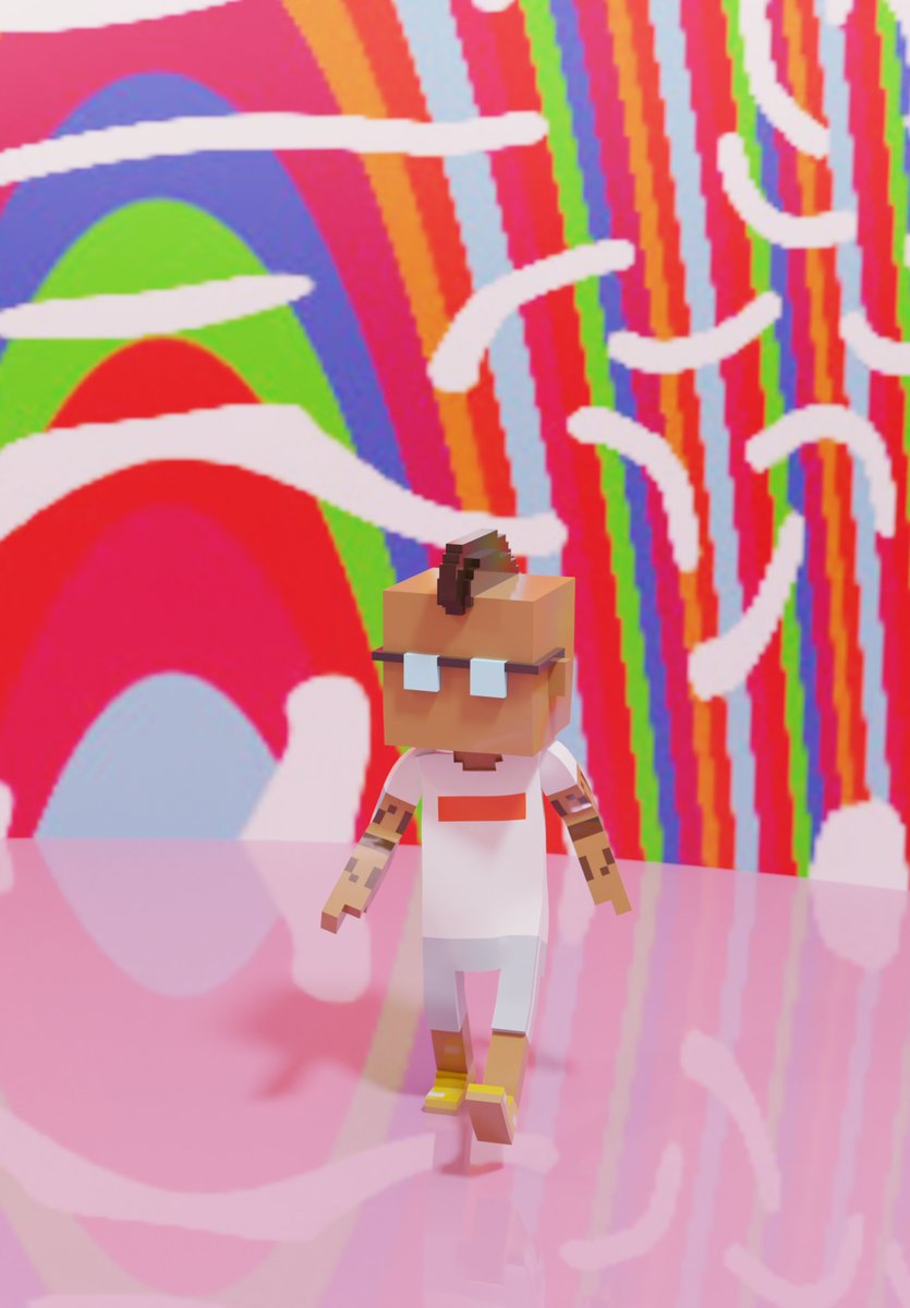 thetokenjuggler's tweet photo. My @MeebitsNFTs #8900 looking slick in a test render for the Meebits Image Maker (coming in April) - free renders like this generated on demand for all Meebit holders. 
The tremendous background is part of a @SOLIDS3D NFT.
#BuildersSupportBuilders https://t.co/KOGsORs4wG